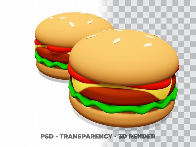 Hamburguesa 3d con fondo de transparencia