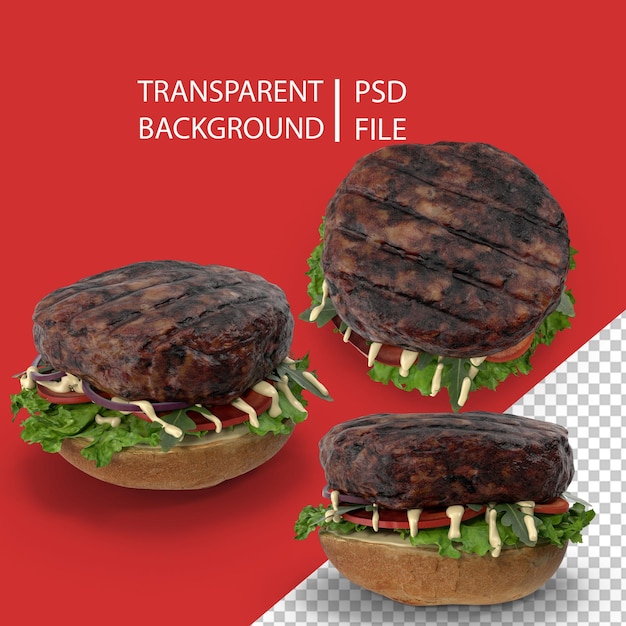 PSD hamburguesa abierta sin queso png