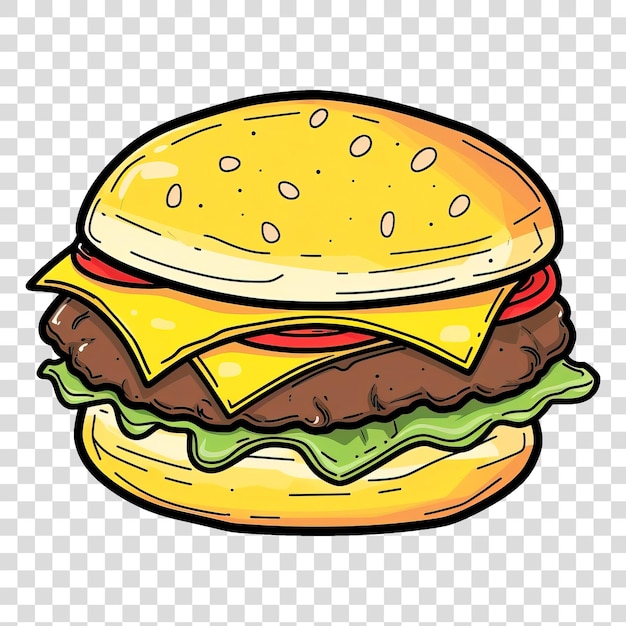 Hamburguesa al estilo de dibujos animados aislada sobre un fondo transparente png