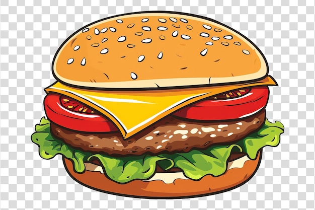 Hamburguesa al estilo de dibujos animados aislada sobre un fondo transparente png