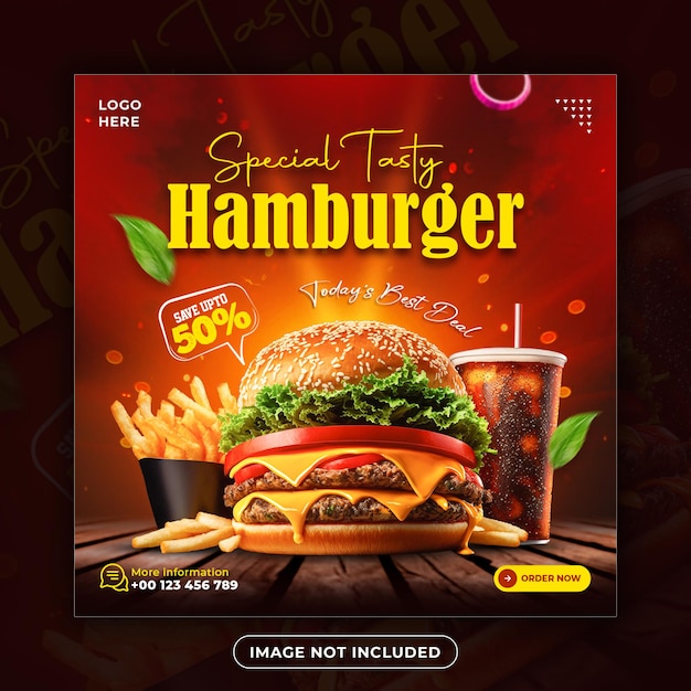 una hamburguesa anuncia un menú de comida rápida rápida