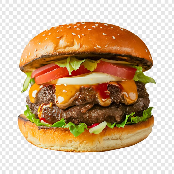 Una hamburguesa caliente y picante aislada sobre un fondo transparente