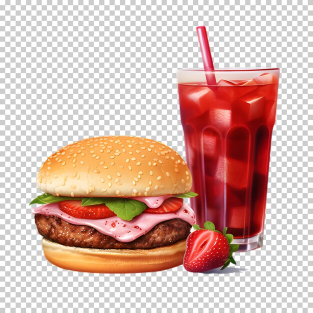 Hamburguesa de carne fresca con batido de bayas aislado en un fondo transparente