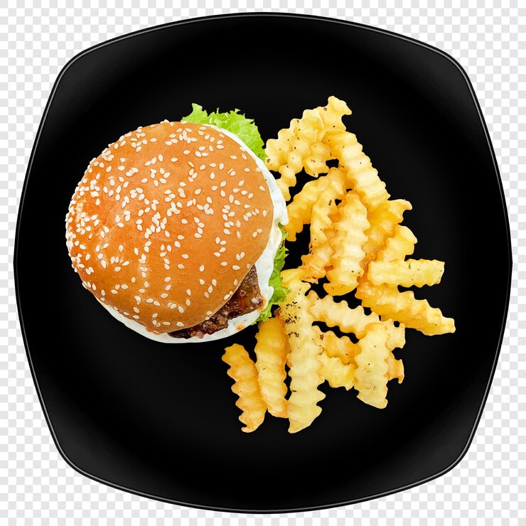 PSD hamburguesa de carne con papas fritas
