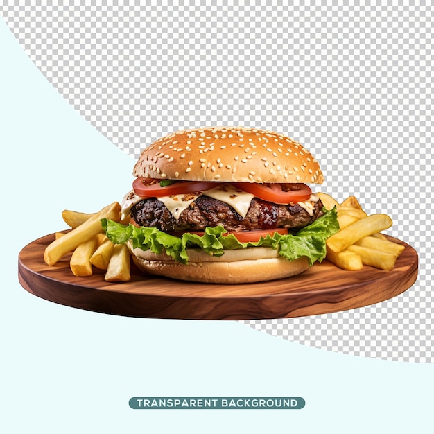 PSD hamburguesa de carne y patatas fritas