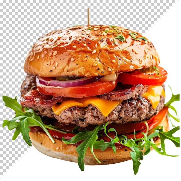 PSD hamburguesa de carne de res fresca hamburguesa vegetal de carne fresca día aislado sobre un fondo transparente