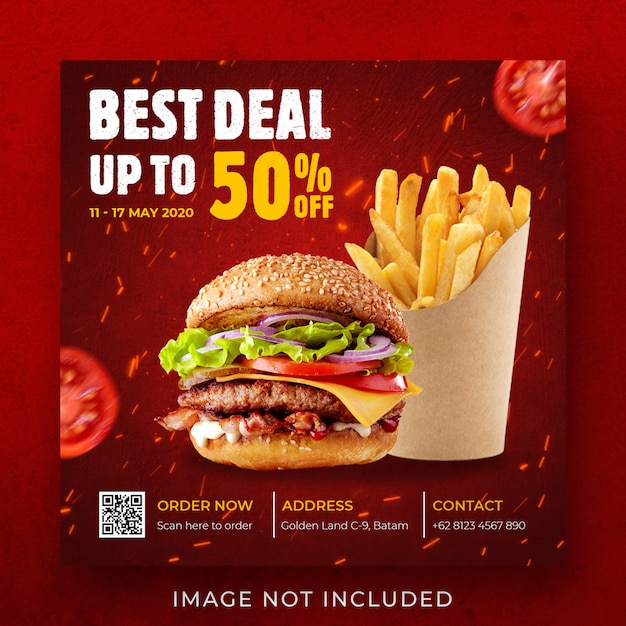 Hamburguesa comida menú promoción instagram post banner plantilla