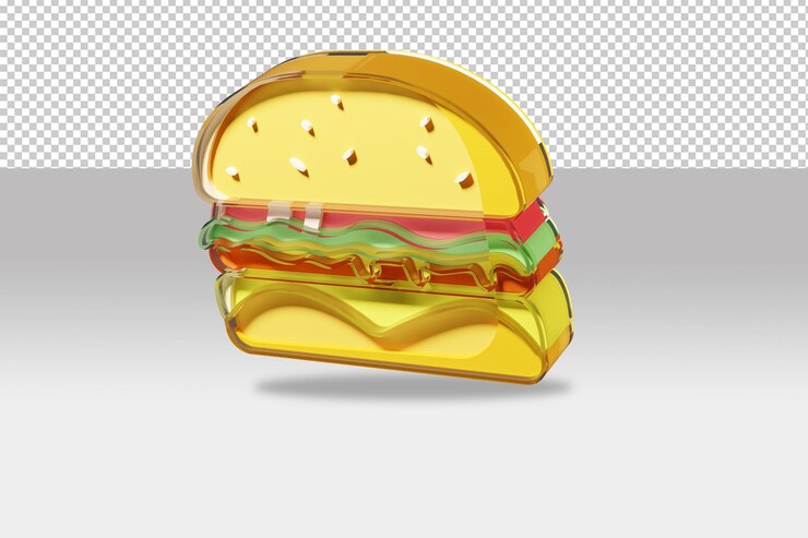 Hamburguesa de diseño plano 3d con efecto de vidrio sobre fondo transparente y archivo psd