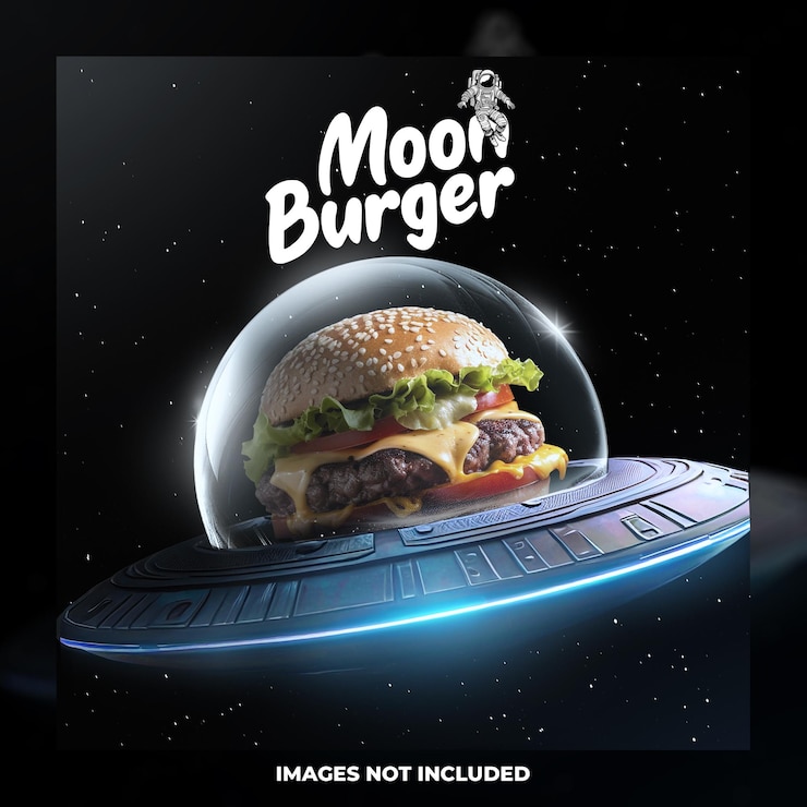 PSD hamburguesa espacial en el diseño de redes sociales ovni