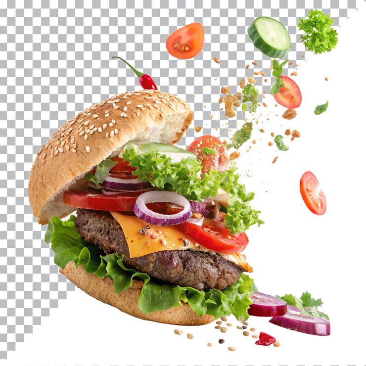Hamburguesa fresca aislada con fondo transparente