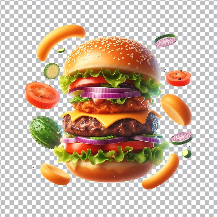 Una hamburguesa con una imagen de una hamburguesa y verduras
