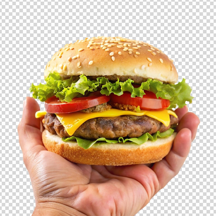 PSD hamburguesa en la mano png aislado en fondo blanco