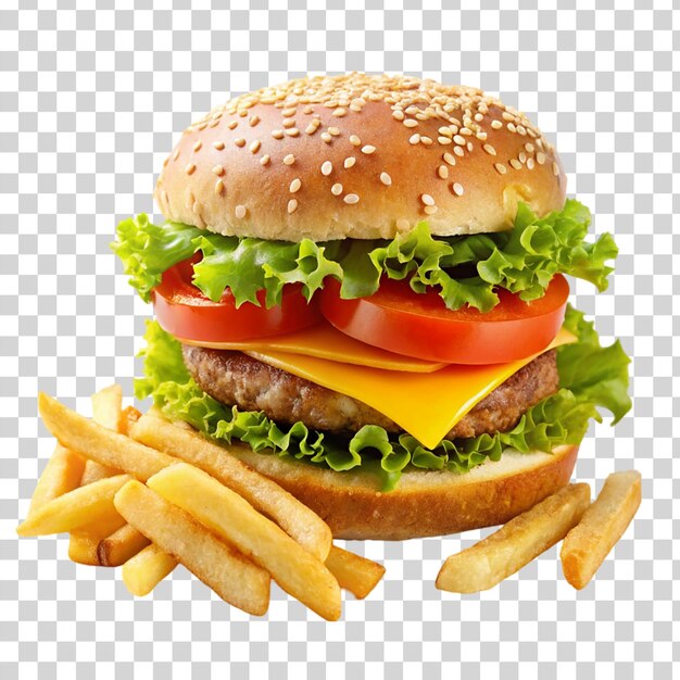 PSD hamburguesa y papas fritas aisladas sobre un fondo transparente
