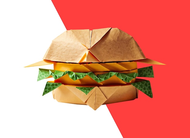 Hamburguesa de papel doblada con técnica de origami