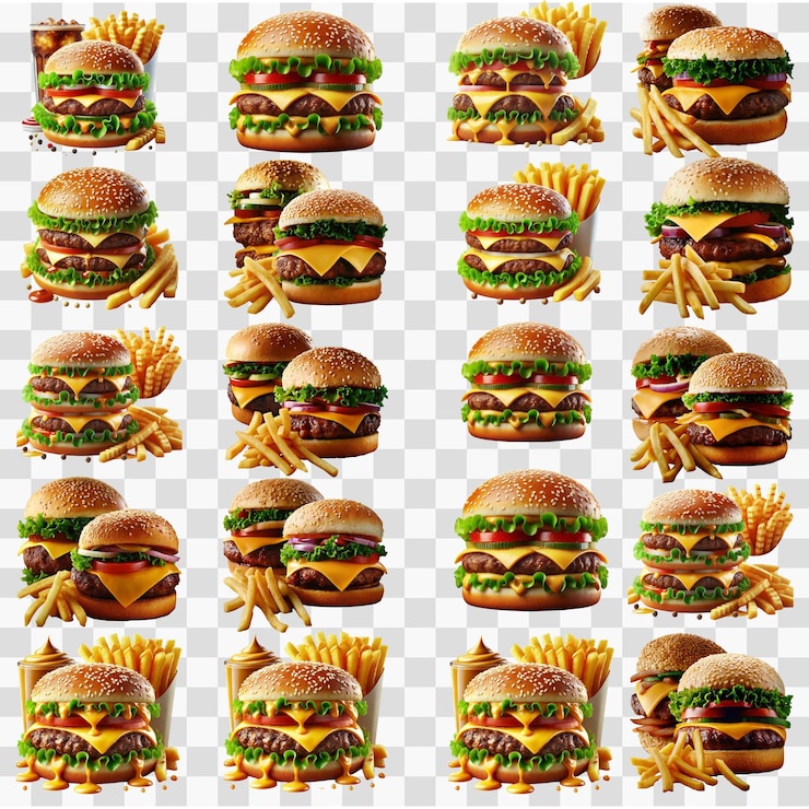 PSD hamburguesa y patatas fritas paquete de diseño png fondo transparente aislado para uso de alta calidad