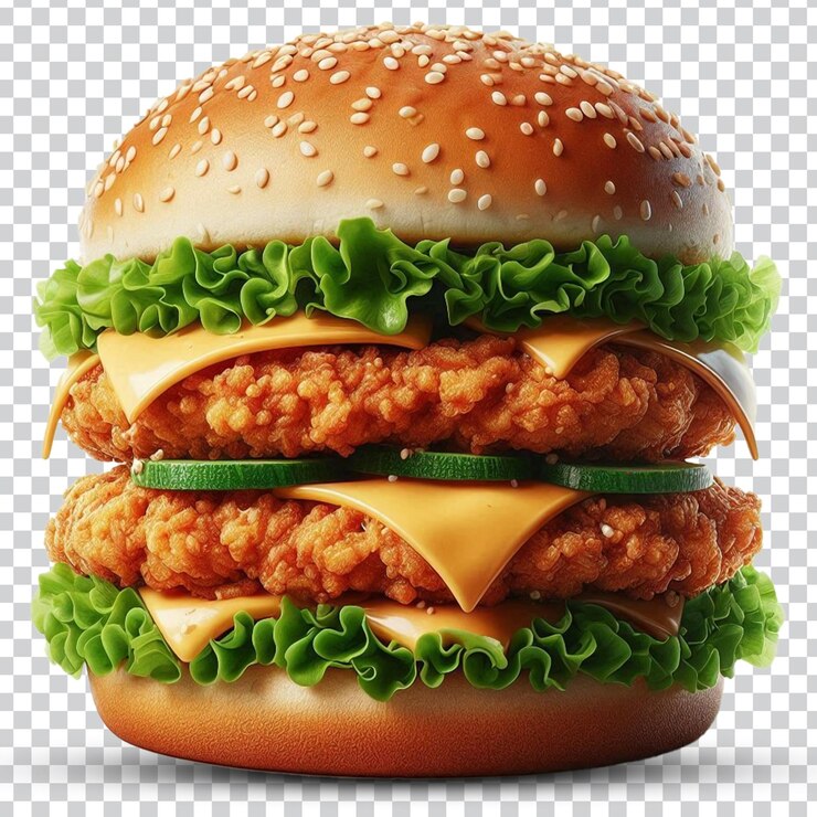 Una hamburguesa de pollo con un fondo transparente