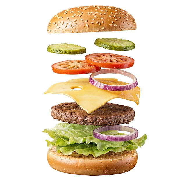 Hamburguesa de queso deconstruida con ingredientes frescos
