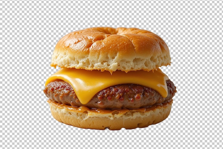 PSD una hamburguesa con queso con un pan en un fondo transparente