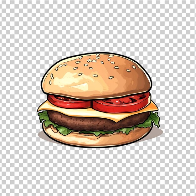 Una hamburguesa con queso y tomate aislada en un recorte PNG de fondo transparente
