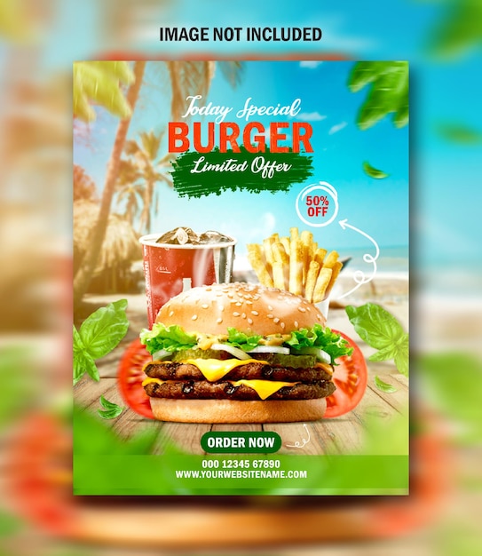 Hamburguesa súper deliciosa en el menú de comida publicación en redes sociales Facebook e instagram póster promocional