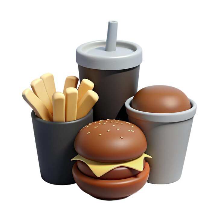 PSD una hamburguesa y una taza de papas fritas están en una mesa
