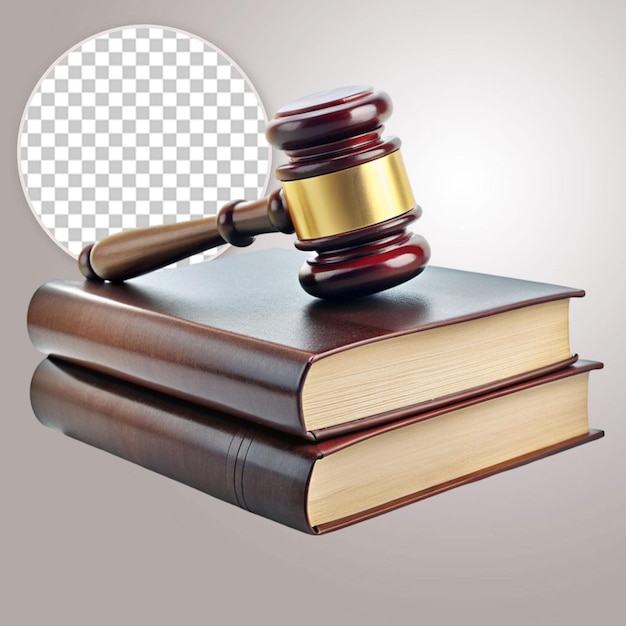 PSD hammer do tribunal e livros de julgamento e conceito de direito em fundo transparente