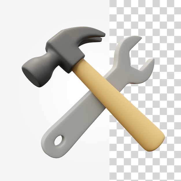 Hammer und schraubenschlüssel 3d-symbol