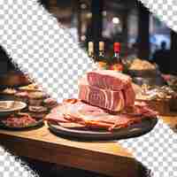 PSD hamon espanhol em um mercado em barcelona carne de porco de perna preta isolou carne tradicional em uma loja de comida de presunto em bacon de fundo de berian em fundo transparente de cozinha