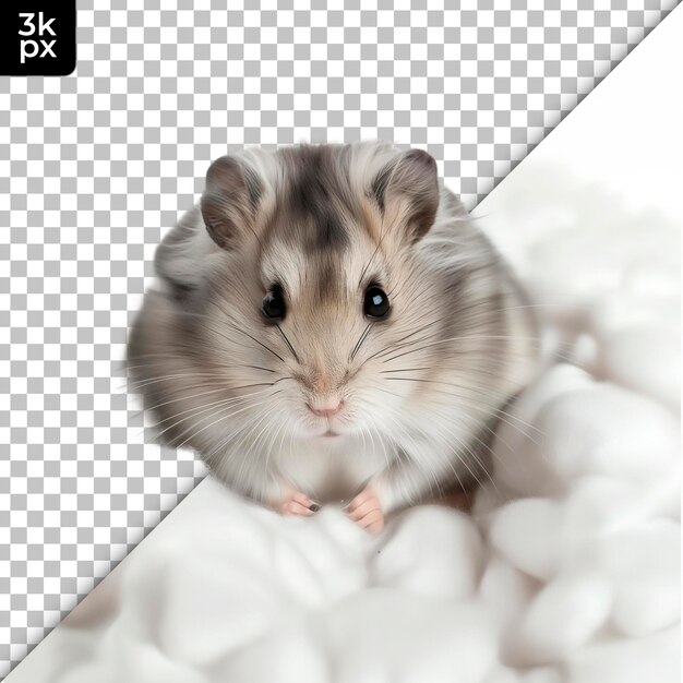 PSD un hamster est assis sur un tas de coton