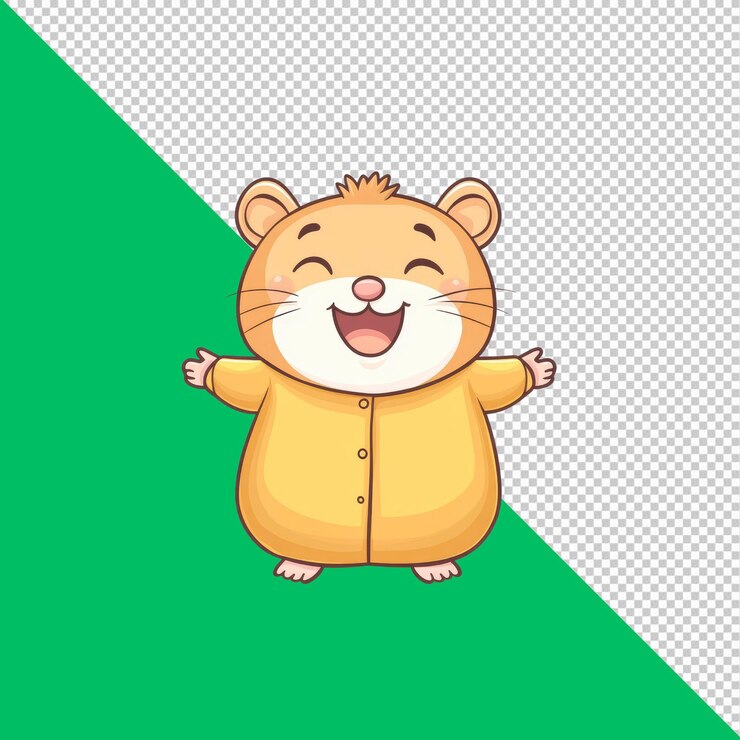 PSD hamster feliz en pijama amarillo abrazando la bienvenida
