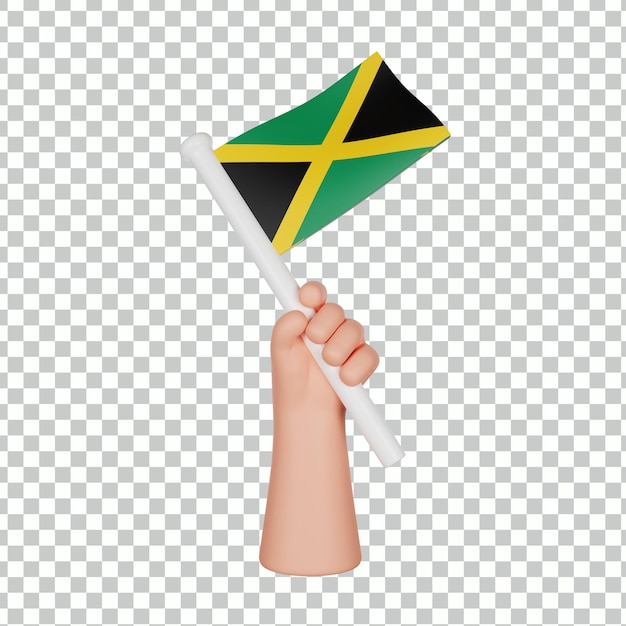 Hand 3D, die eine Flagge von Jamaika hält