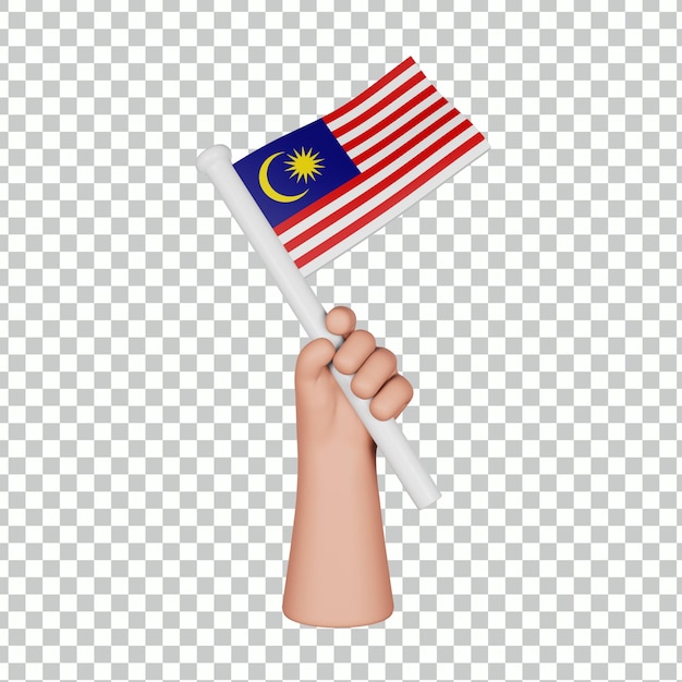 Hand 3D, die eine Flagge von Malaysia hält