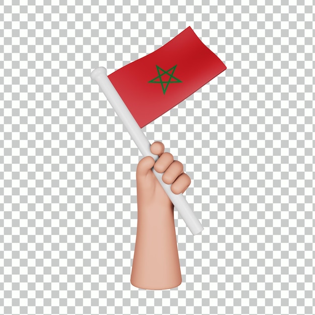 PSD hand 3d, die eine flagge von marokko hält