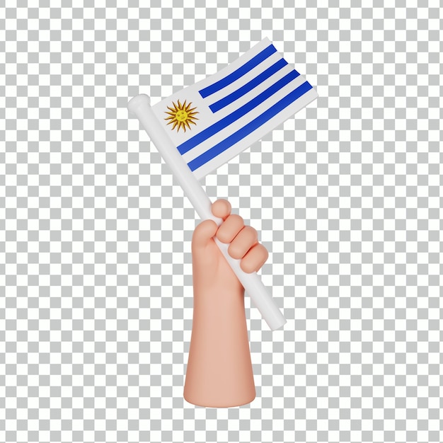 Hand 3d, die eine flagge von uruguay hält