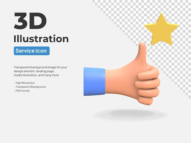 Hand Daumen hoch Stern gute Bewertung Symbol isoliert 3d gerenderten Bild