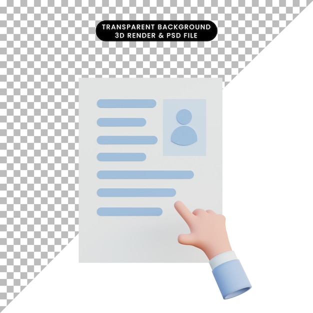 Hand der Illustration 3d, die auf jemanden Lebenslauf zeigt