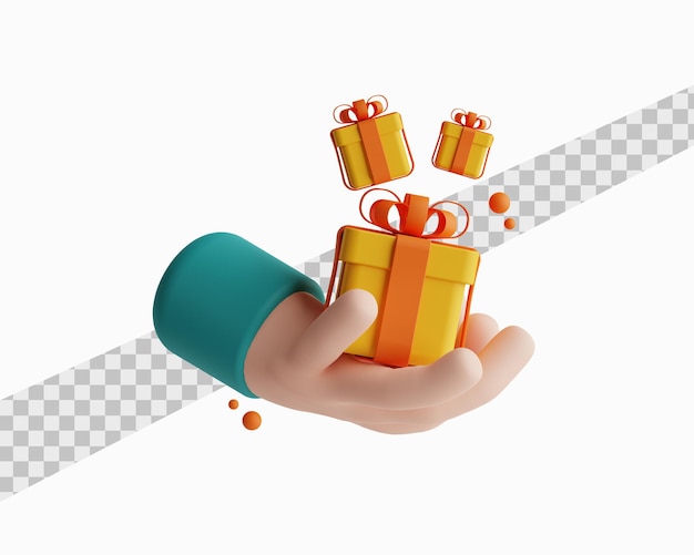 hand, die geschenkbox 3d illustration hält