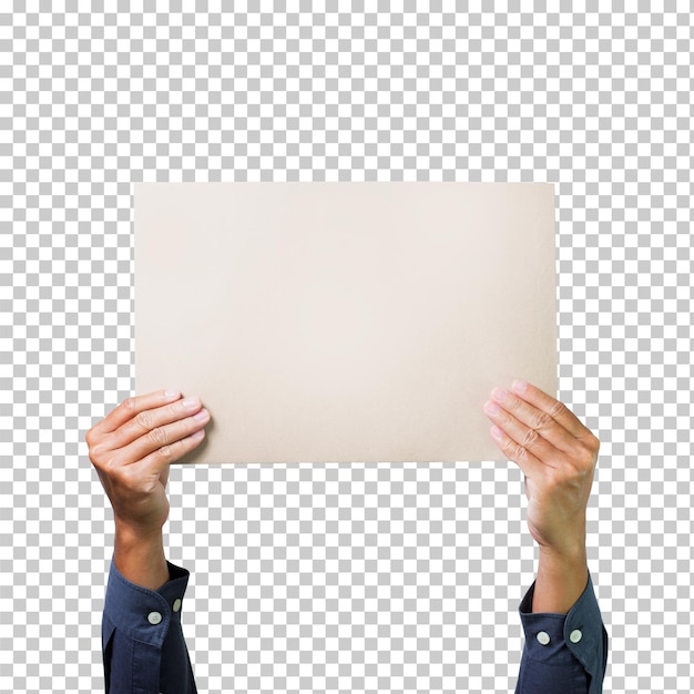 Hand, die leeres Papier lokalisiert hält