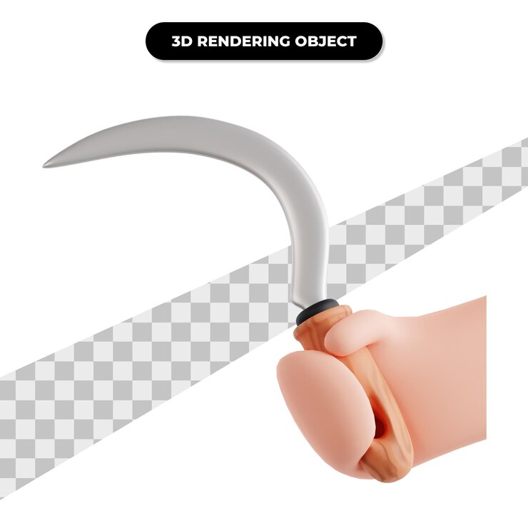 PSD hand, die sichel 3d-symbolillustration hält