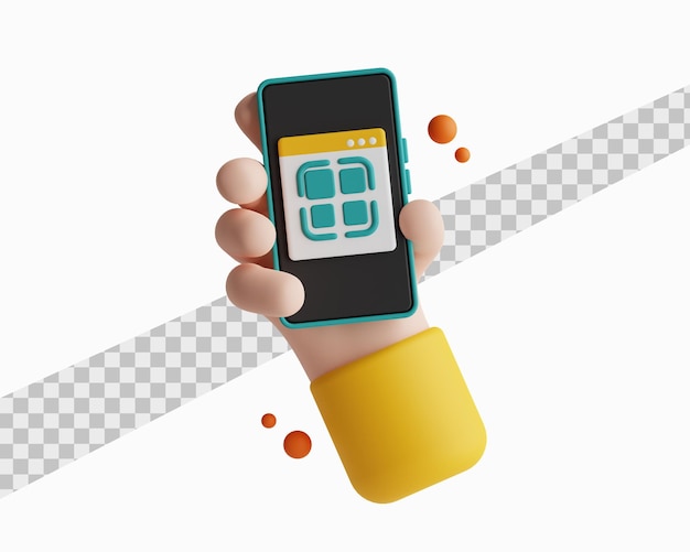 hand, die telefon mit qr-code-bildschirm 3d-illustration hält