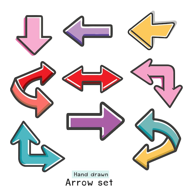 Hand Drawn Colorful Arrow Set for Direction and Navigation