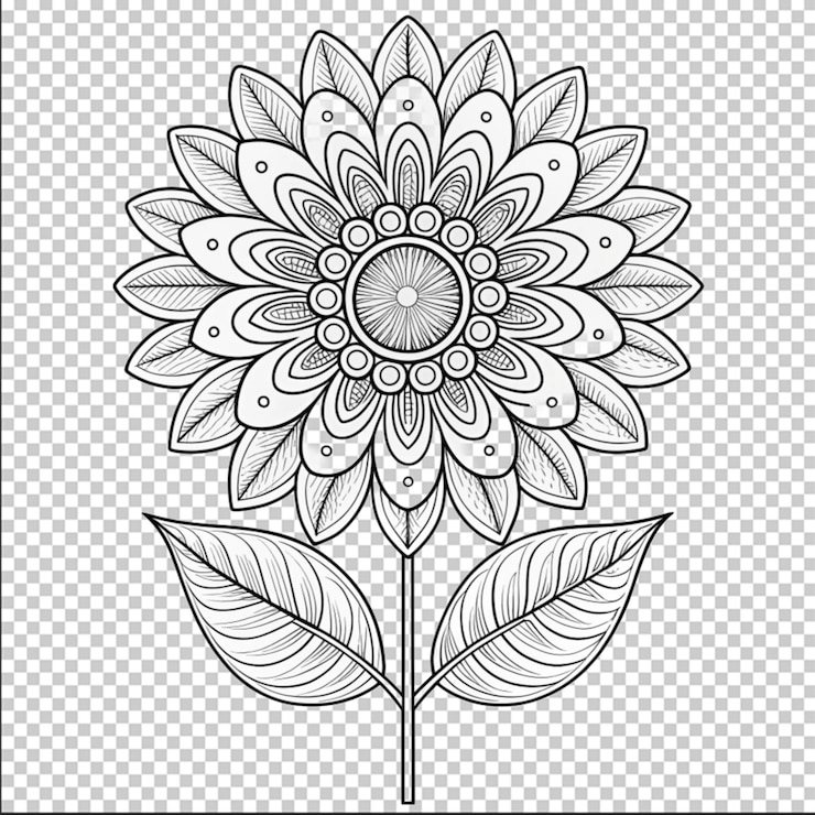PSD hand drawn flat design simple flower colouring page