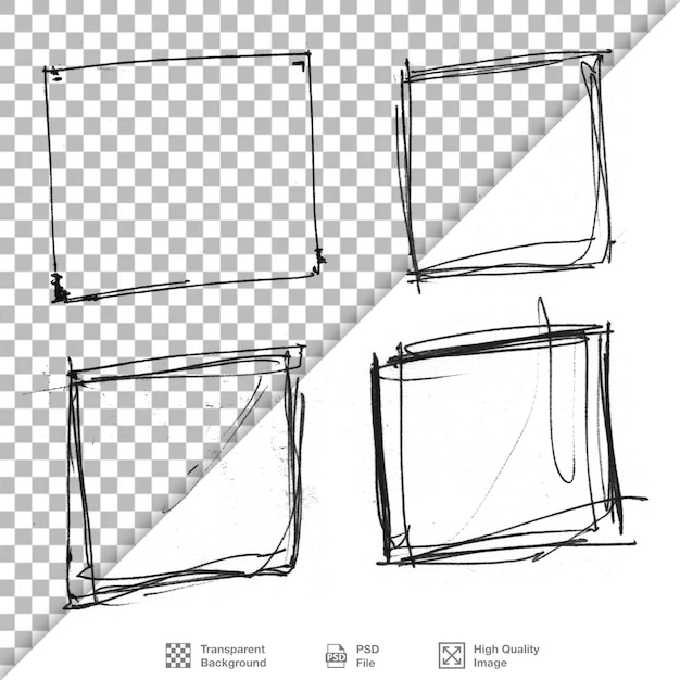 Hand-Drawn Sketchy Square Frames on Transparent Background