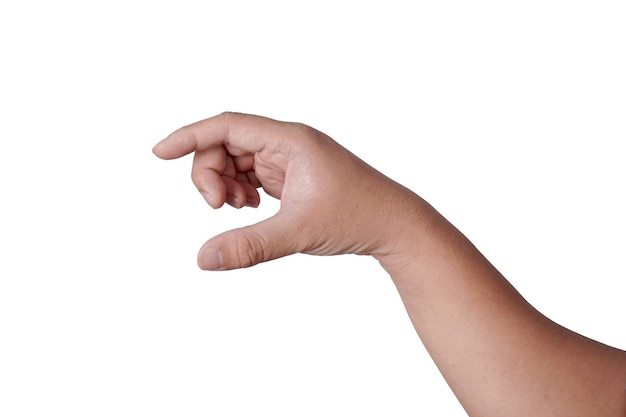 Hand einer Person, die eine leere virtuelle Karte gibt, ausgeschnittene Geste