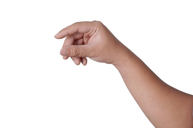 Hand einer Person, die eine leere virtuelle Karte gibt, ausgeschnittene Geste