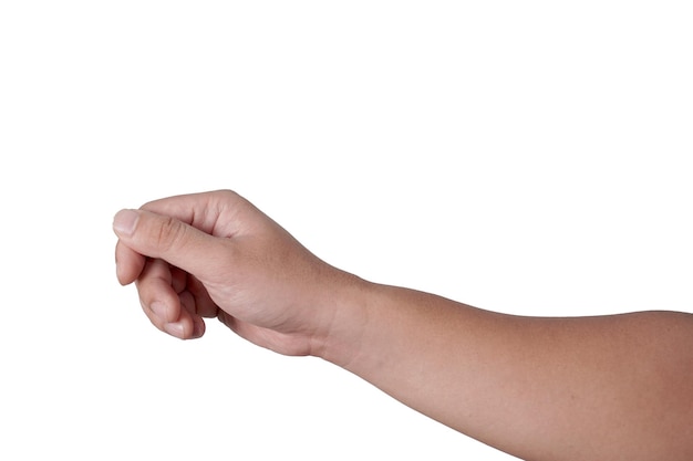 Hand einer Person, die eine leere virtuelle Karte gibt, ausgeschnittene Geste