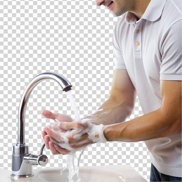 PSD hand einer person, die sich die hand wäscht, isoliert auf durchsichtigem hintergrund