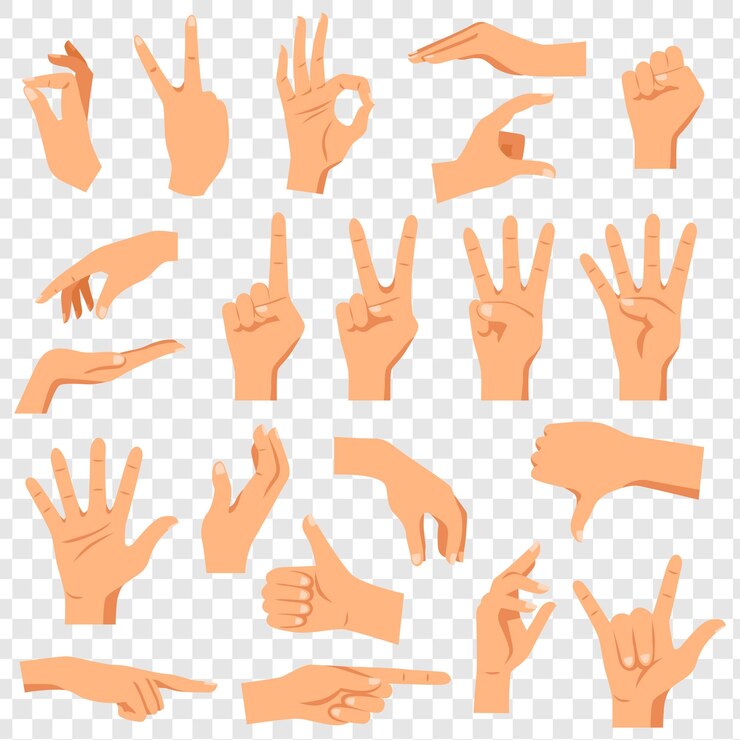 PSD hand gestures set isolated on transparent background