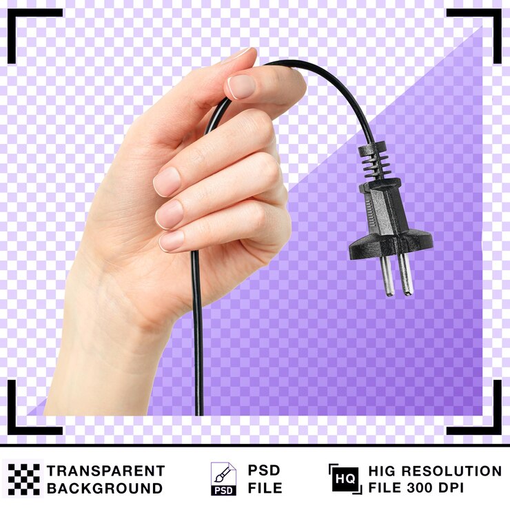 PSD hand holding a black electrical plug