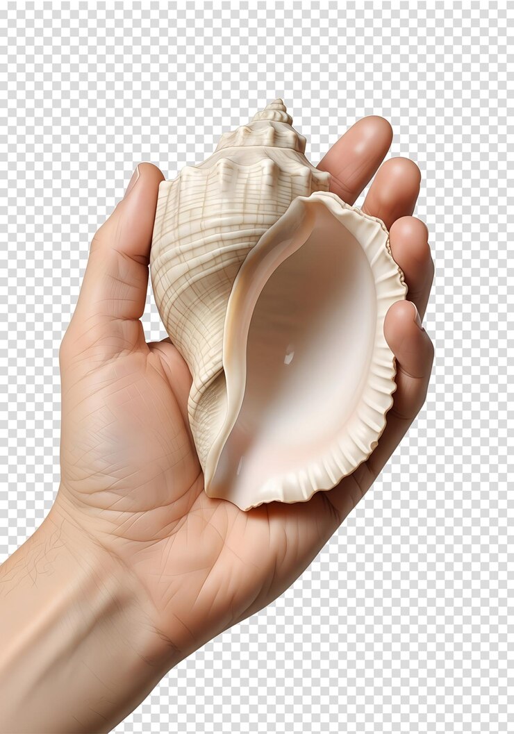 PSD hand holding beautiful seashell beach treasure coastal theme marine life seaside vacation